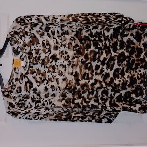 Ruby Road Abstrace Animal Print Blouse - Black Brown Cream Size L NWT